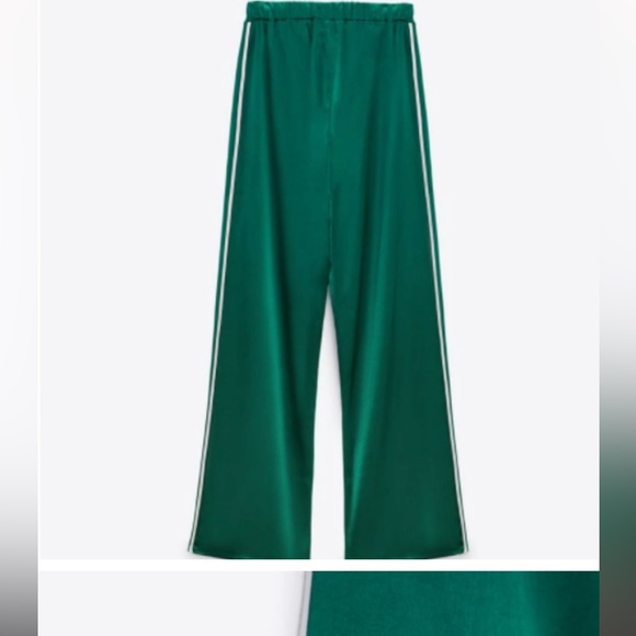Satin like green track suit Zara with white piping - Picture 12 of 14